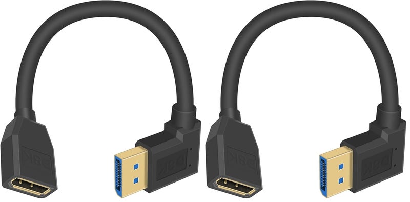 Poyiccot Right Angle Displayport 1.4 Cable, 90 Degree Displayport Extension Cable (8K/60Hz, 4k/144Hz), 32.4Gbps Short Display Port Male to Female DP 1.4 Cable Cord for PC, Laptop, 15cm (Pack of 2) - Image 1